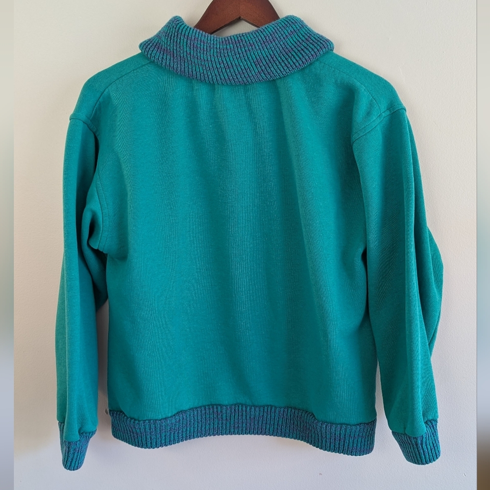 Vintage Lady Footlocker Green Shawl Collar Striped Sweatshirt, Size L - Picture 5 of 10